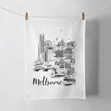 Load image into Gallery viewer, melbourne-illustrated-screen-printed-tea-towel-Vicinity-Store.jpg