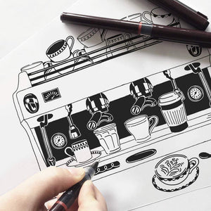 Vicinity Store A3 Coffee Lover illustration, Coffee Machine screen print