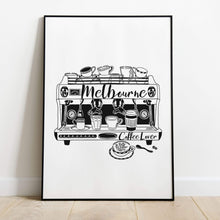 Load image into Gallery viewer, a3-screen-printed-melbourne-coffee-lover-illustration-Vicinity-Store.jpg
