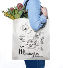 Load image into Gallery viewer, Vicinity Store Mornington Peninsula illustrated map, screen printed tote bag