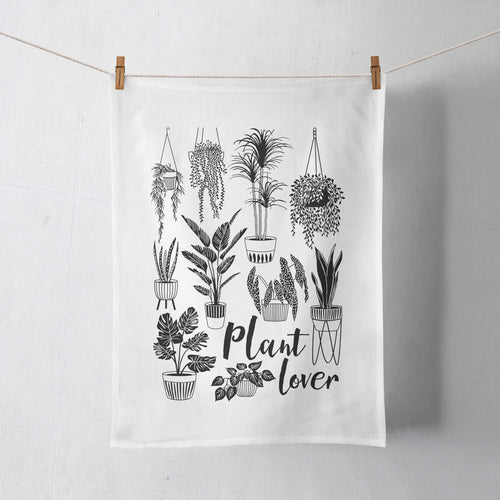 Vicinity Store Plant Lover illustrated, screen printed linen tea towel