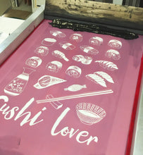 Load image into Gallery viewer, Vicinity Store Sushi Lover illustration, screen printed linen tea towel